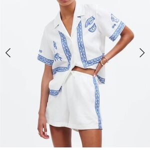 NWT Madewell x Lisa Says Gah! Embroidered Drawstring Pull-On Shorts large